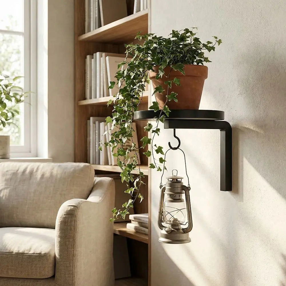 support mural noir étagère crochet plantes suspendues pot terre cuite modernes minimaliste rustique bohème