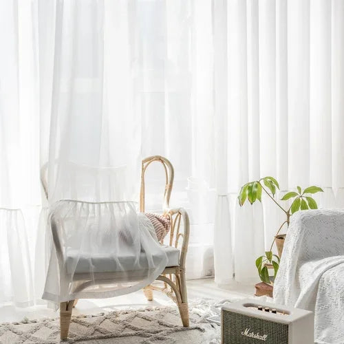 rideau voile blanc transparent moderne fenêtre salon chambre maison tissu polyester léger uni