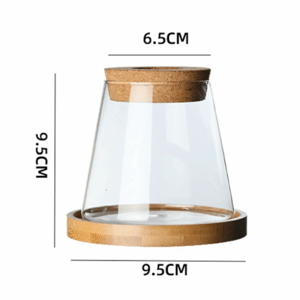 vase verre moderne transparent gravé couvercle liège opaque table
