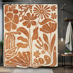 rideau douche moderne fleurs stylisées beige marron opaque polyester 180x200cm decoration bain