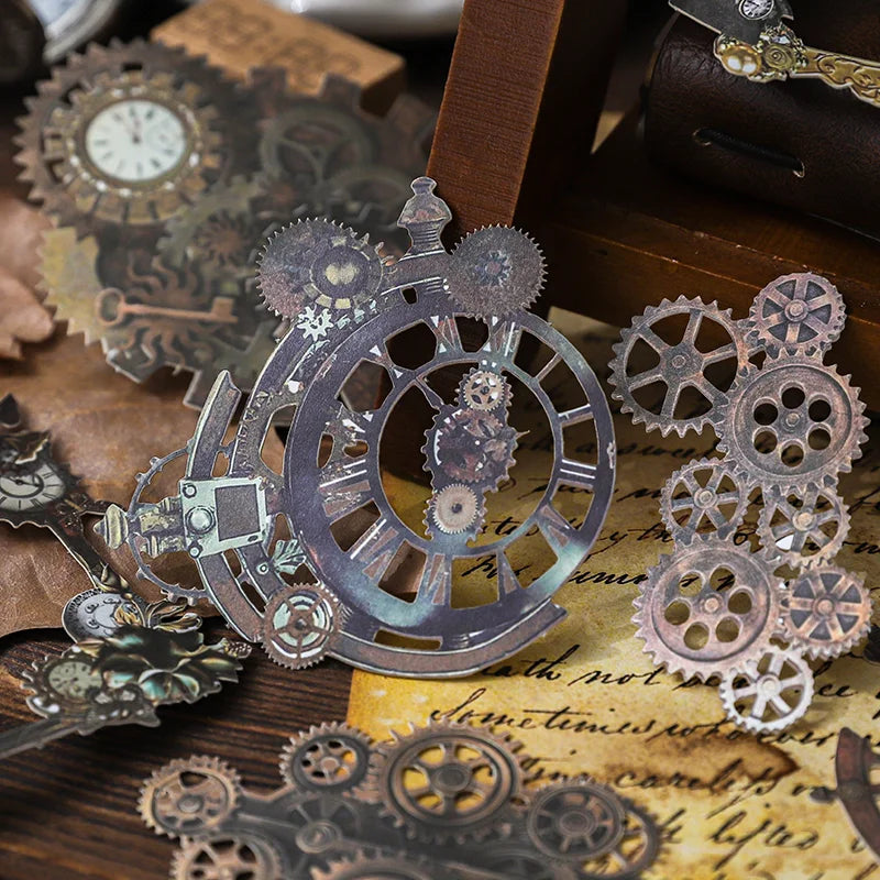 pièces décoratives steampunk argentées dorées adhésives scrapbooking collage artistique mécaniques horloges engrenages