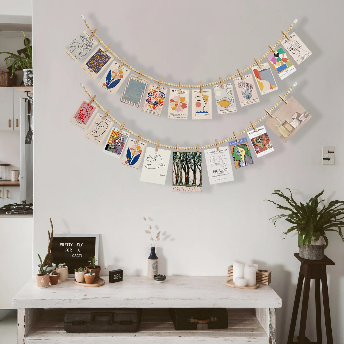 guirlande décorative bohème bois pinces linge photos chambre salon rustique minimaliste
