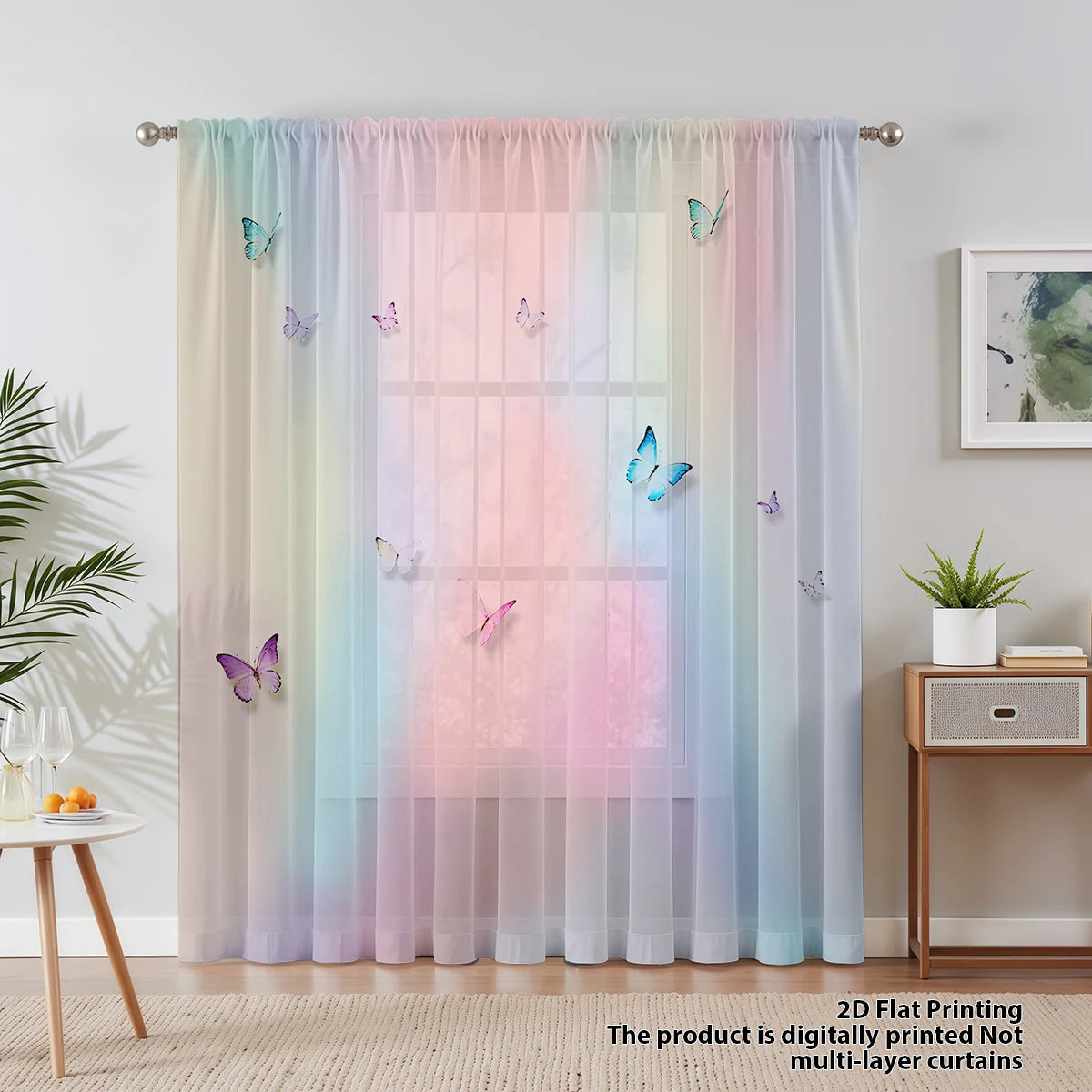 rideau papillons pastel floral transparent moderne métalliques fenêtre chambre salonhôtel