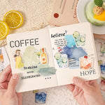autocollants boissons aquarelle fruits bouteilles verres opaques illustratifs scrapbooking artisanat collage journaling