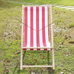 chaise longue pliable bois massif toile rayée plateau d'appoint plage