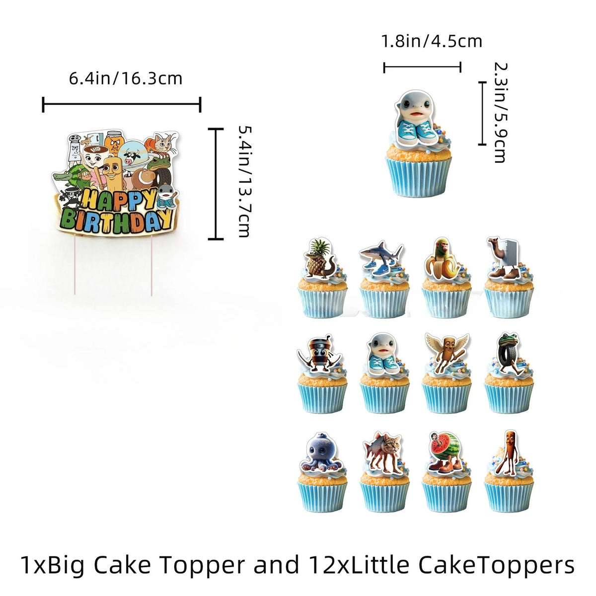 décoration fête animaux dessin animé ballons adhésifs couleurs vives gâteau cupcake happy birthday motifs