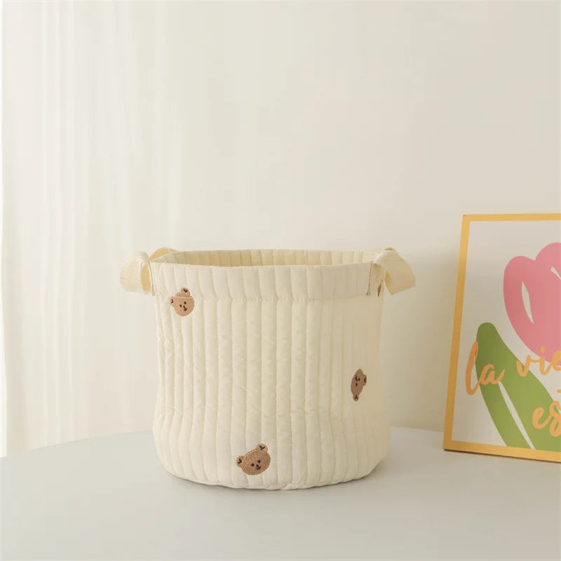 panier rangement brodé animaux ours lapin écureuil poignées détachables rangement vêtements moderne respectueux environnement