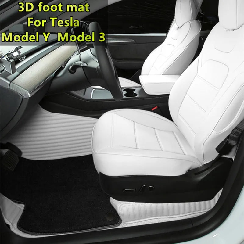 tapis sol voiture tesla model cuir artificiel fibre synthétique noir blanc moderne sac rangement
