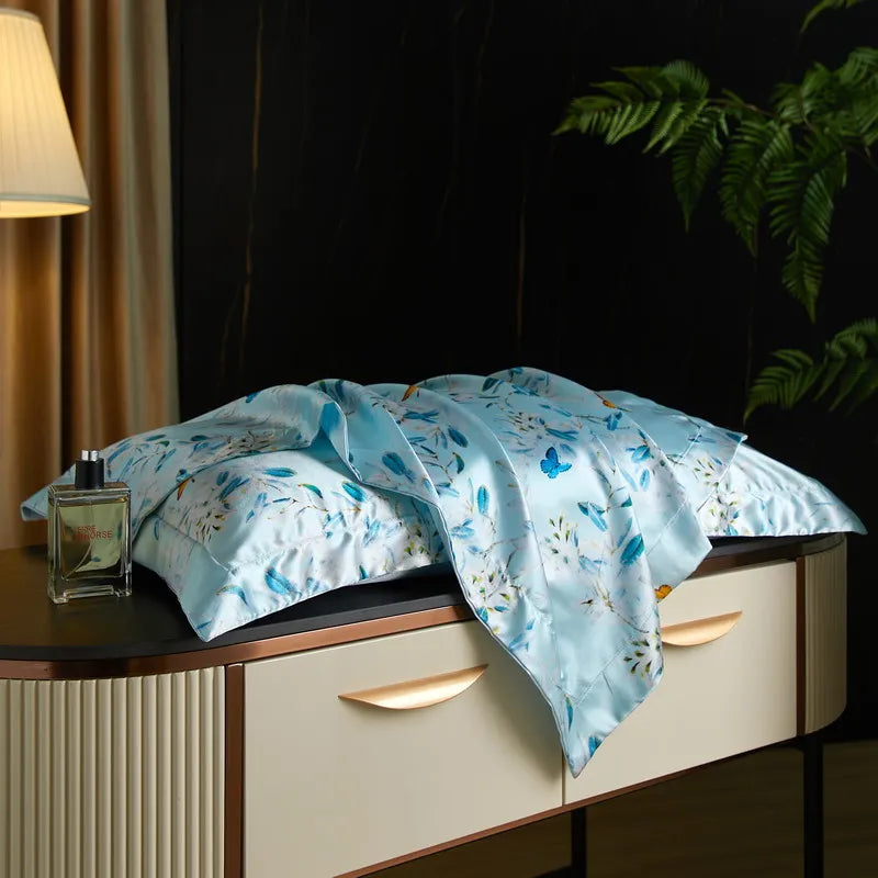 drap lit vert clair blanc motif feuilles bambou coton doux coton naturel