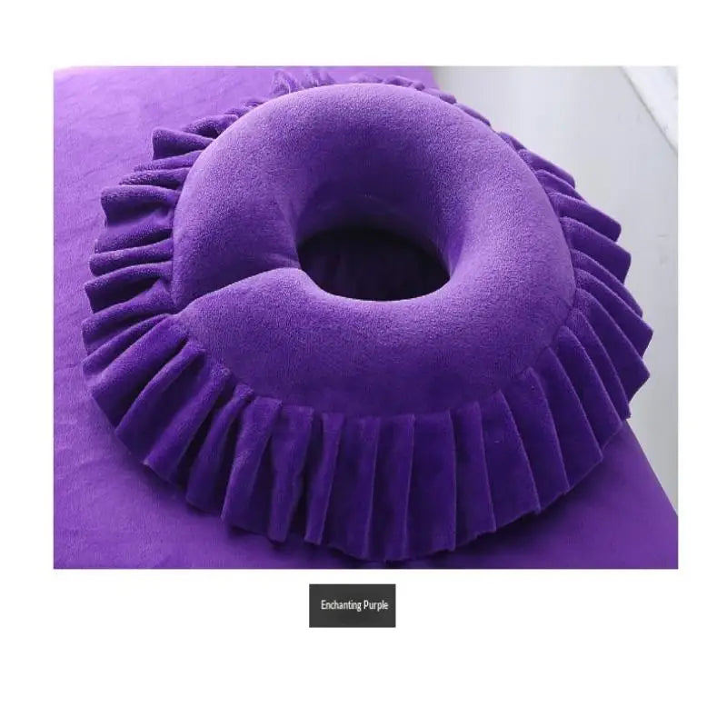 coussin massage violet velours confort sans electricité salon beauté thérapie spa repose visage repose