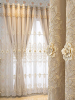 rideau classique brodé floral fin dentelle semi transparent beige clair fenêtre française polyester tat