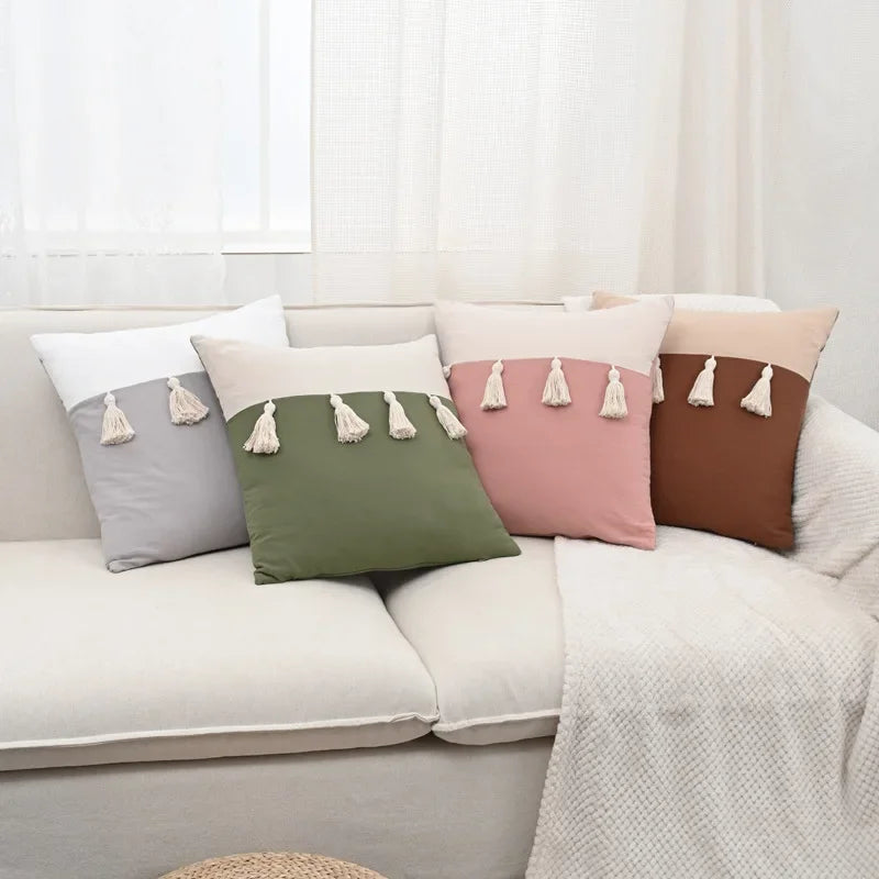 coussins décoratifs gris rose vert modernes fixés tasseaux blancs 45x45cm 30x50cm