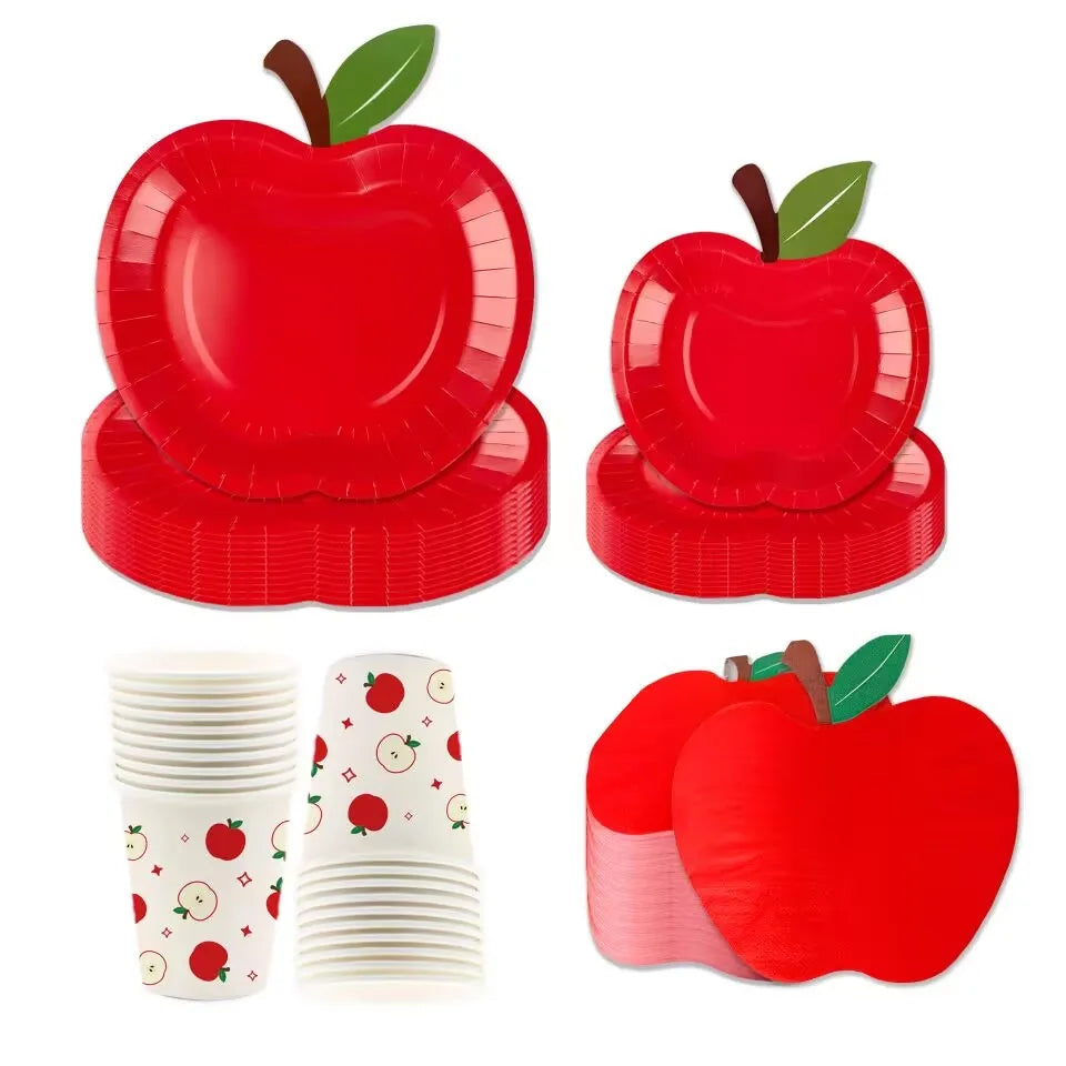 assiettes jetables rouge motif pomme moderne gobelets papier occasion fête anniversaire enfants parents