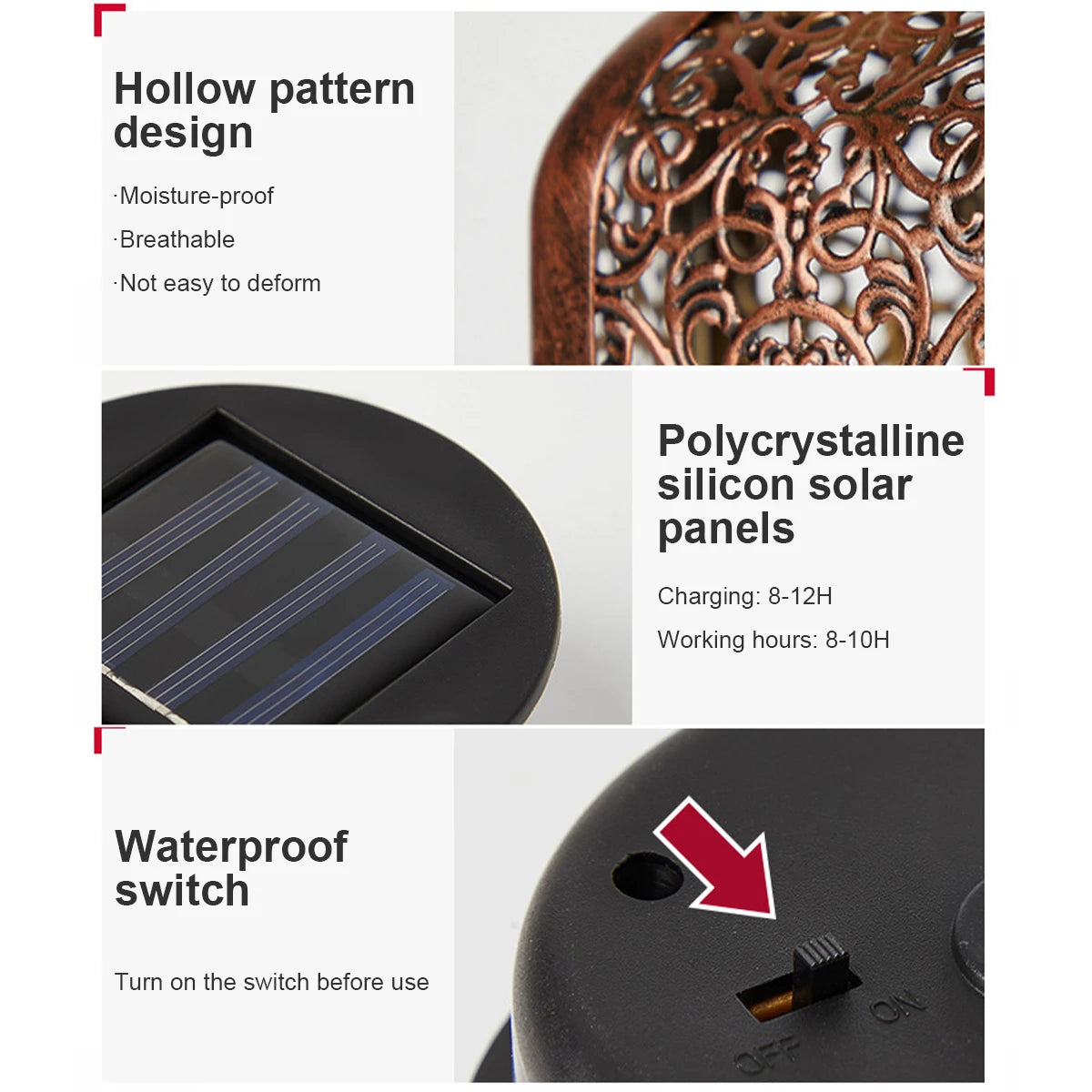 lanterne solaire dorée artisanale ornements ajourés extérieure jardin décoration led imperméable ip55