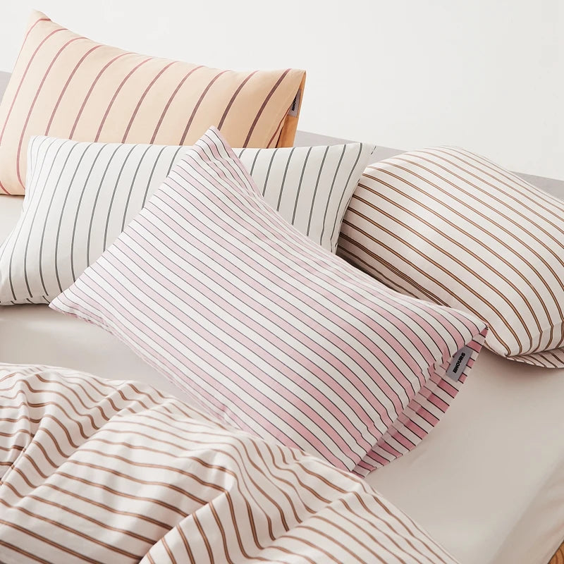 taies d'oreiller coton rayées 48x74cm blanc gris rose bleu minimaliste respectueux environnement maison lit