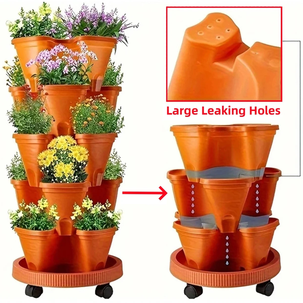 pot fleur empilable roulettes plateau base moderne plante jardin intérieur extérieur