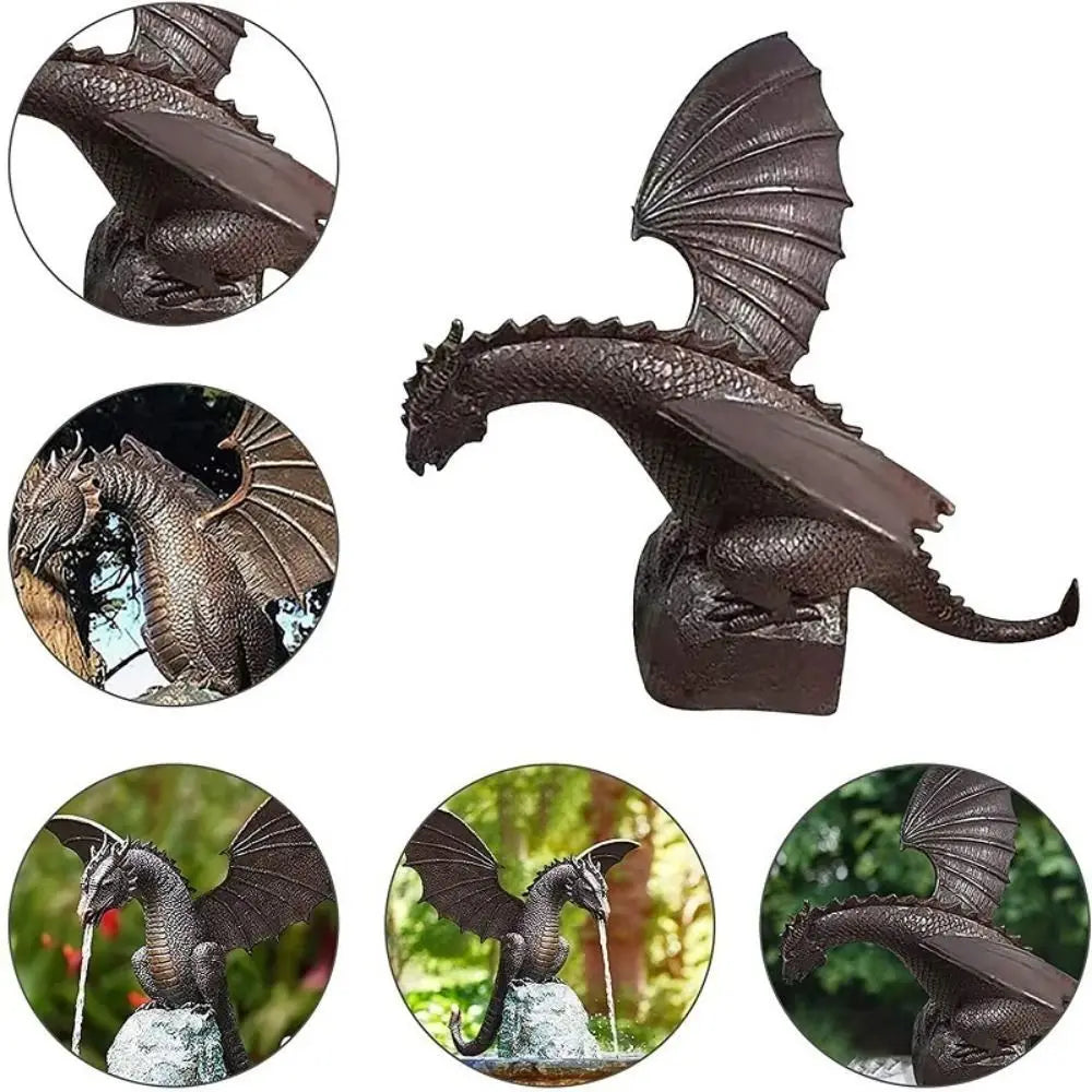 fontaine décoration extérieure dragon bronze ailes écailles eau médiévale fantastiqueextérieur jardin résine