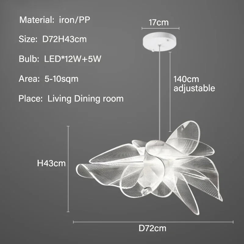 Suspension lumineuse moderne ampoules led blanc gris foncé floral abstraite semi transparente 72cm