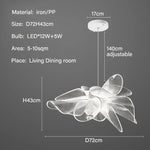 Suspension lumineuse moderne ampoules led blanc gris foncé floral abstraite semi transparente 72cm