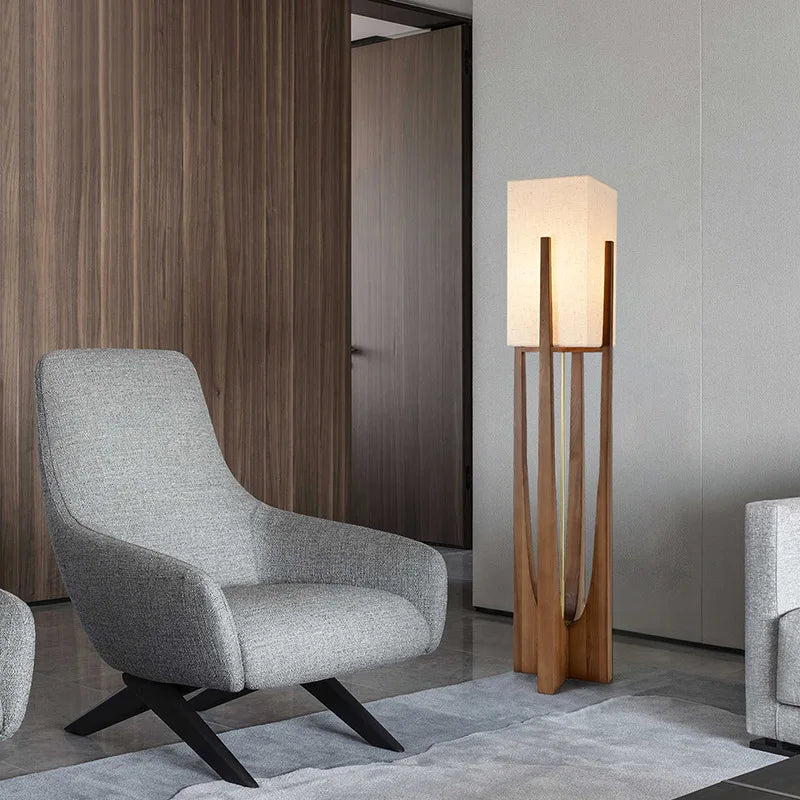 lampe sol bois naturel moderne minimaliste tissu blanc éclairage 10 15m² led ans garantie