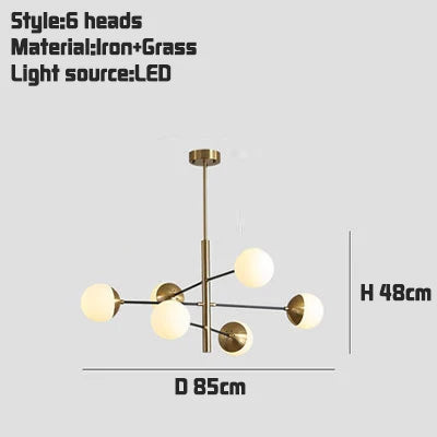 suspension lumineuse moderne sphères translucides or blanc scandinave led 10 têtes 12 têtes