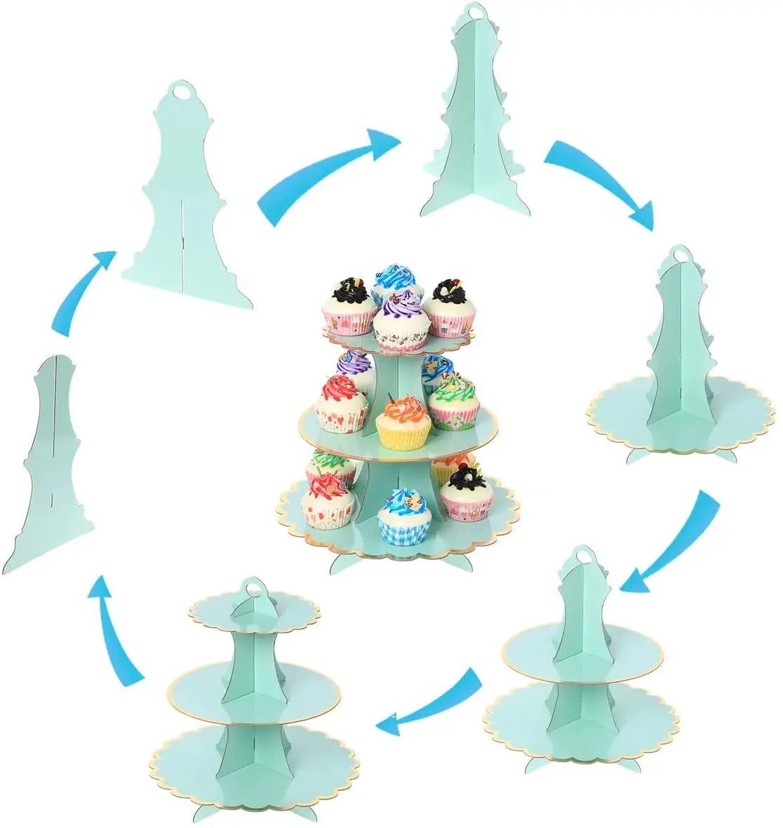 support cupcakes iridescent moderne rayures horizontales motifs floraux dorés anniversaire festive