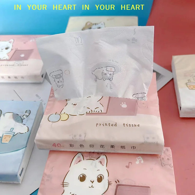 mouchoirs papier kawaii chats texturés boîtes rose bleu blanc 40 unités