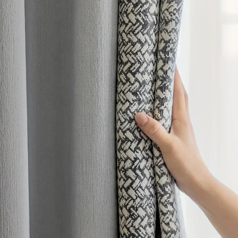 rideau moderne gris noir motif géométrique rayures opacité salon chambre fenêtre maison tissu polyester