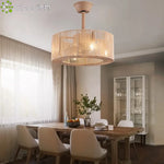 lampe suspendue tissu tressé beige moderne rustique télécommande led salon chambre
