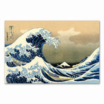 toile art japonais ukiyoe vague paysage bleu blanc vertical salon décoration huile moderne sans