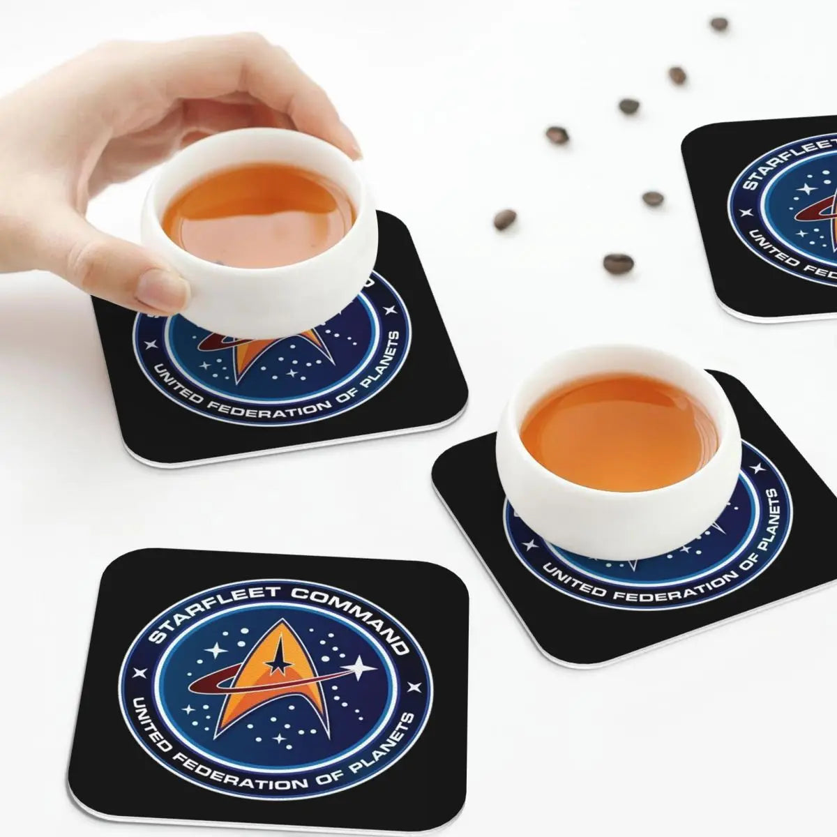 sous verres starfleet command logo étoiles noir antidérapants moderne cuisine restaurant bar