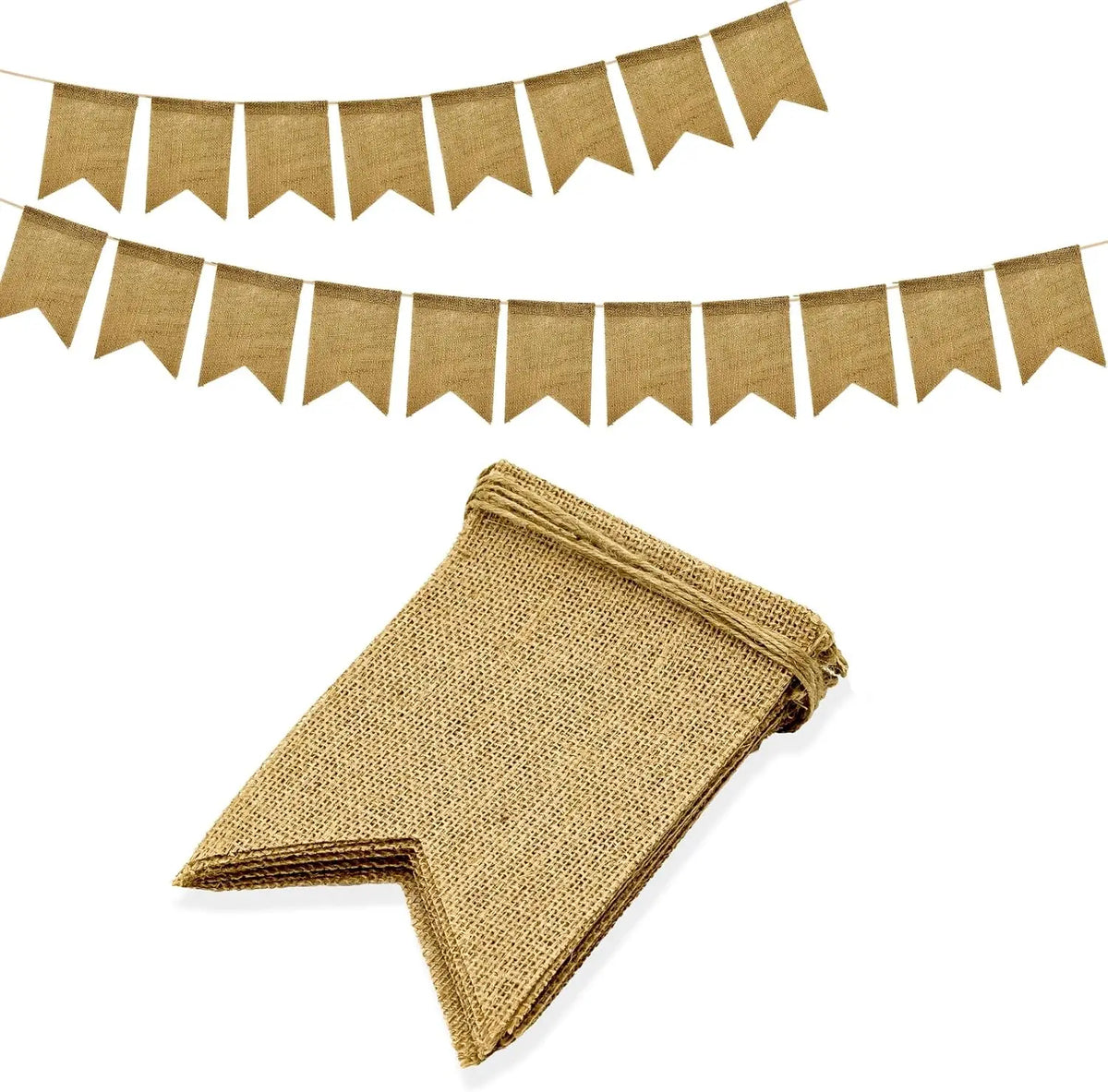 guirlande décorative jute 15 fanions 13cmx18cm 35m total mariage anniversaire révélation sexe rustic