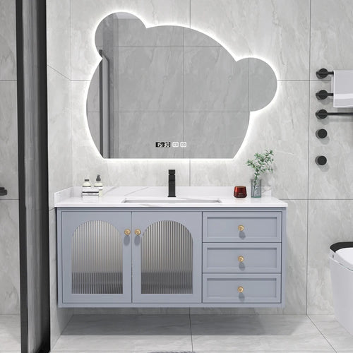 meuble salle bain bois massif vasque miroir armoire murale blanc moderne robinet