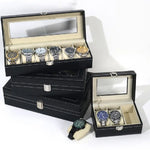boîtes montres simili cuir noir classiques cadenas grilles variées rangement sécurisé