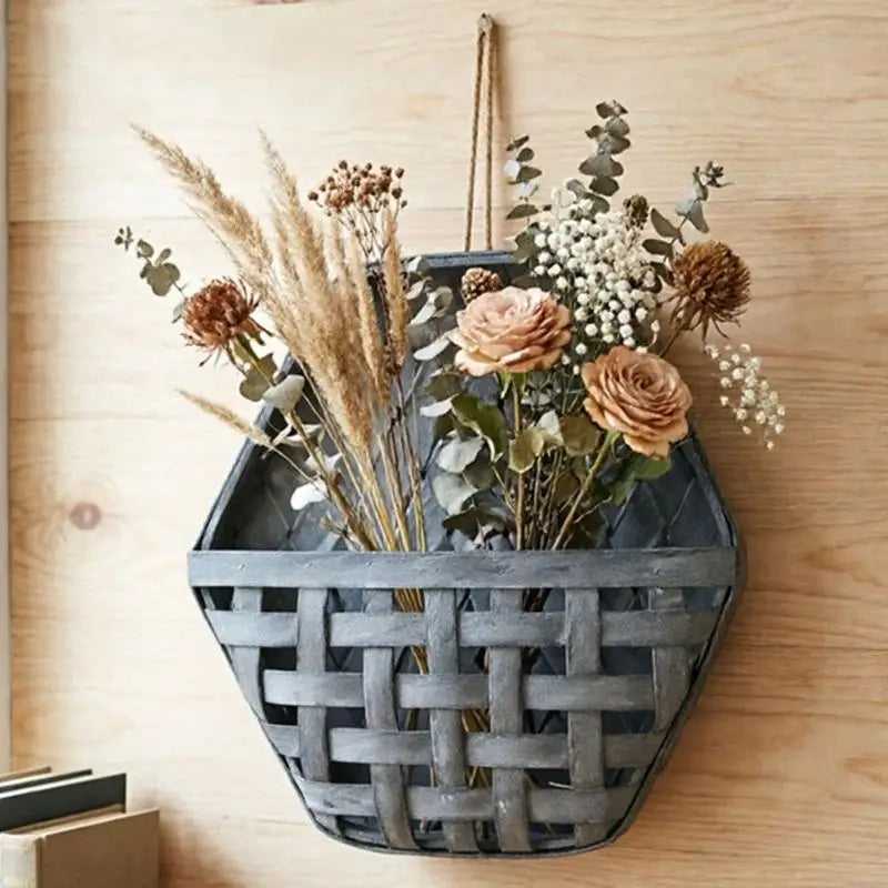 panier tressé suspension murale fleurs plantes séchées rustique bohème champêtreversible crochet