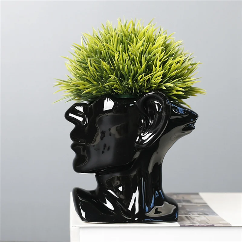cache candélabre moderne buste humain blanc noir pot fleur porcelaine sculptural unique