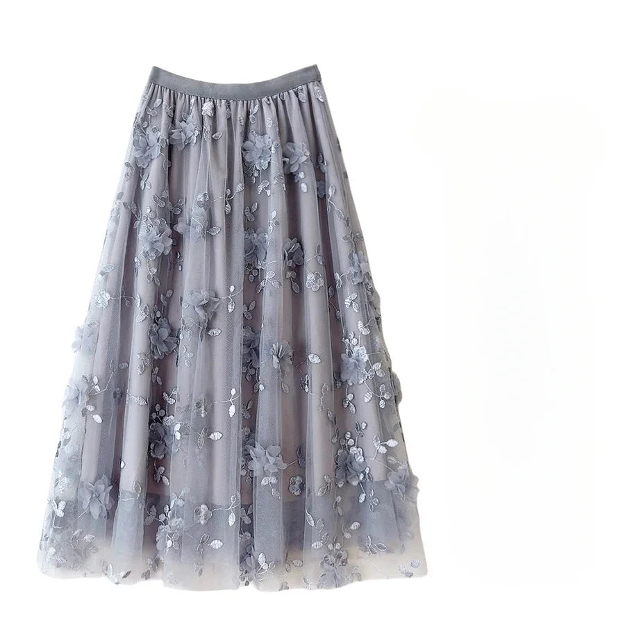 jupe rose fleurs relief tulle élastiquée printemps été féminine élégante romantique coton polyester junior