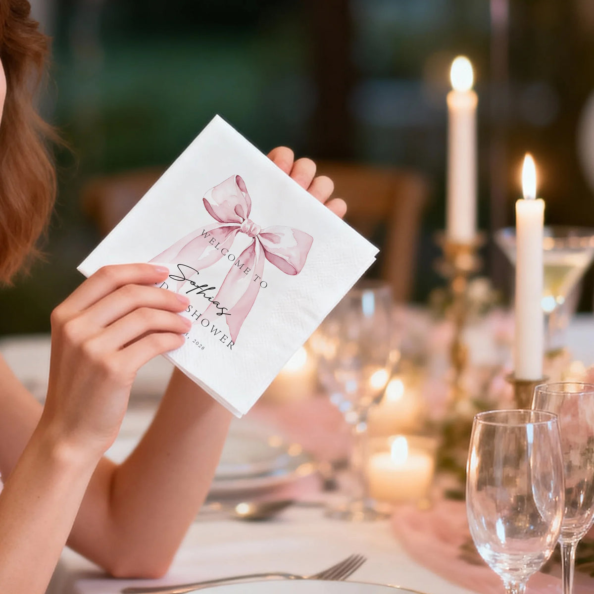 serviettes table mariage blanc rose pâle arc text bienvenue sophia shower papier classique festif