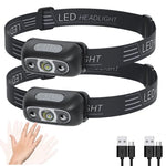 lampe frontale led noire texturée moderne rechargeable clip hiking camping búsqueda