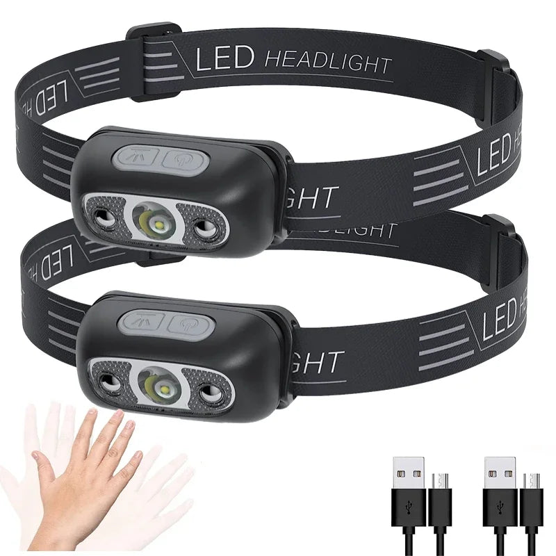 lampe frontale led noire texturée moderne rechargeable clip hiking camping búsqueda