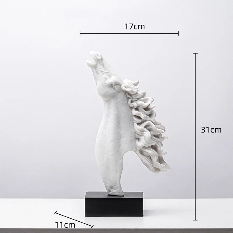 statuette cheval stylisé crinière ondulée moderne transparente doré blanc base carrée noire décoration maison