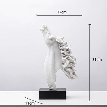 statuette cheval stylisé crinière ondulée moderne transparente doré blanc base carrée noire décoration maison