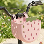 panier vélo enfant rose clair fraises blanches mignon noirs plastique facile