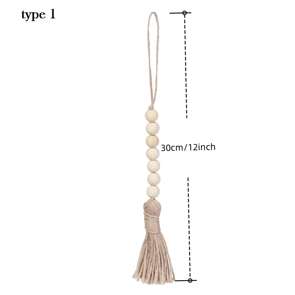 bois boho chic tassel coton beige clair décoration murale moderne ornement rondes lisses