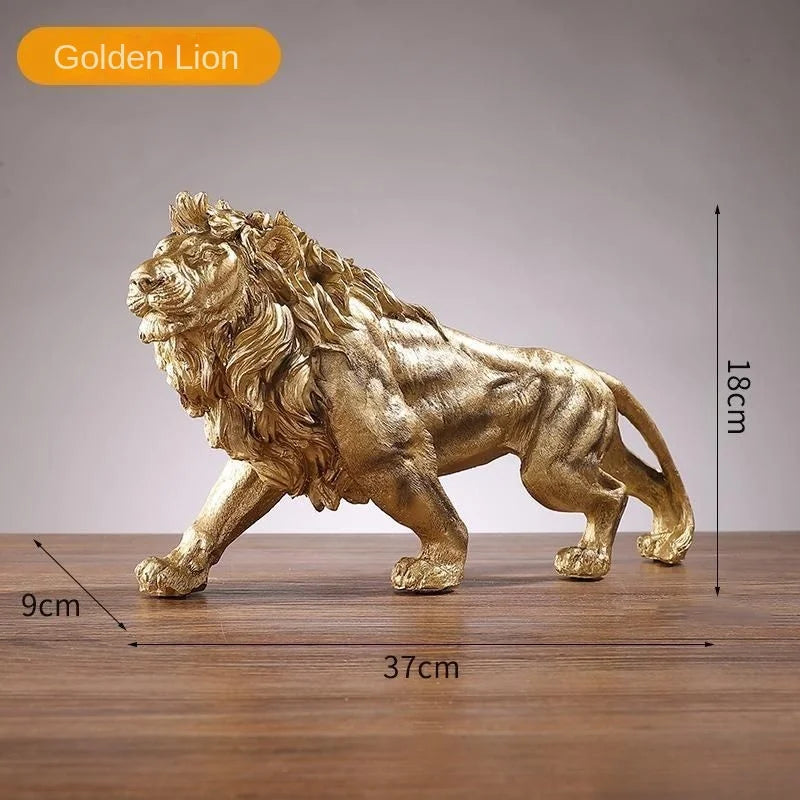 statue lion dorée résine décorative classique brillance maison salon 37x18x9cm
