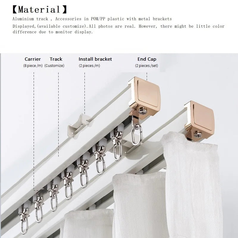Détail du matériau en alliage d'aluminium du rail de rideau
