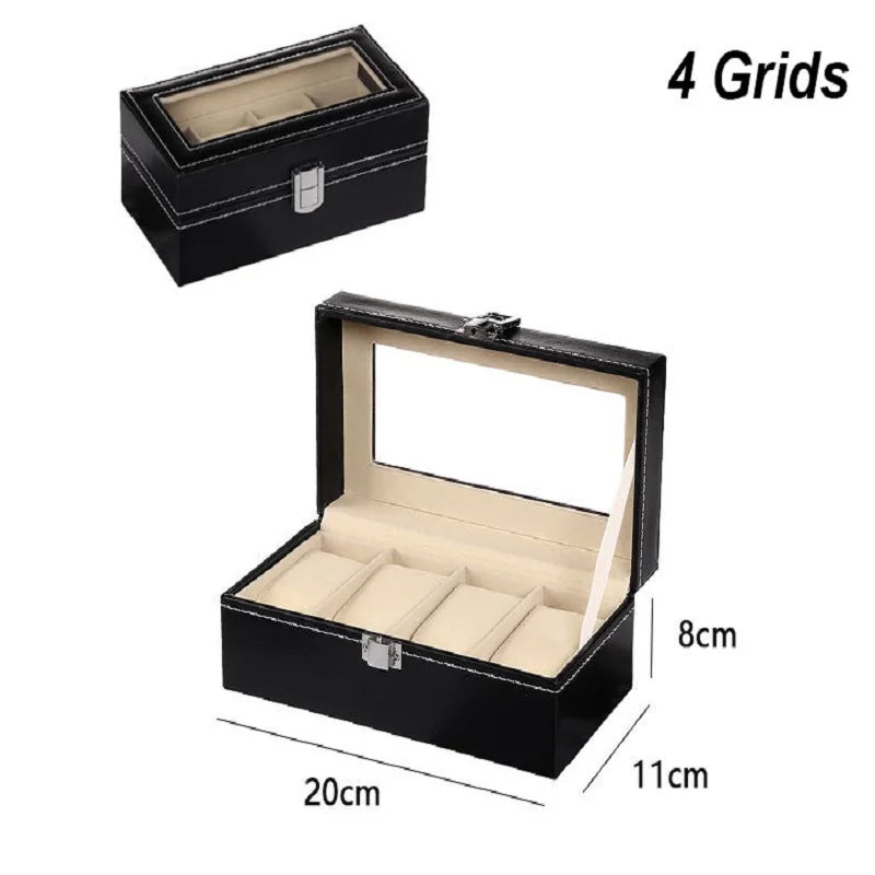 boîte rangement cuir noir montres bijoux élégante boutons fermeture moderne