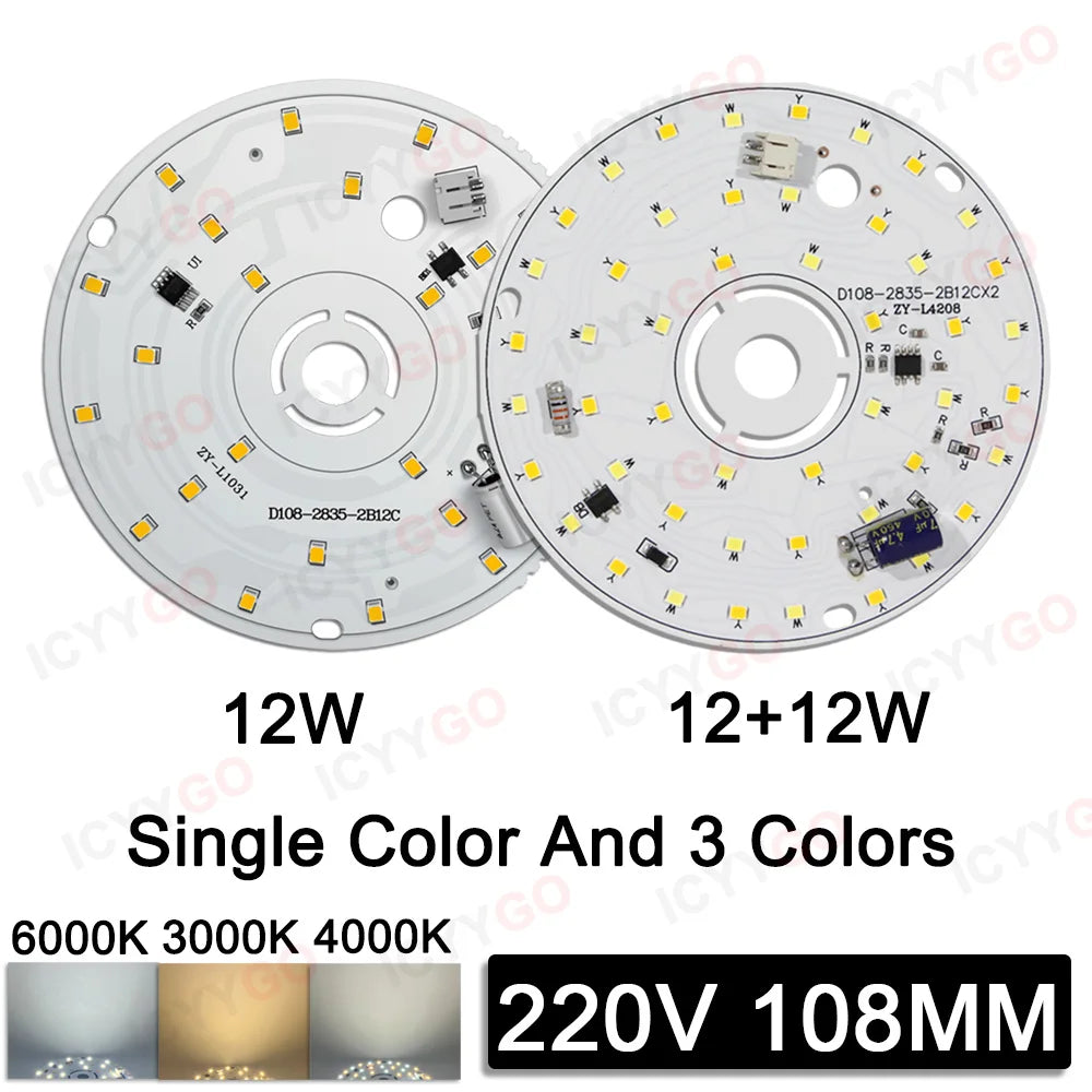 plaque led sans ballast 6w 10w 12w 15w blanc 3000k 4000k 6000k moderne 44mm