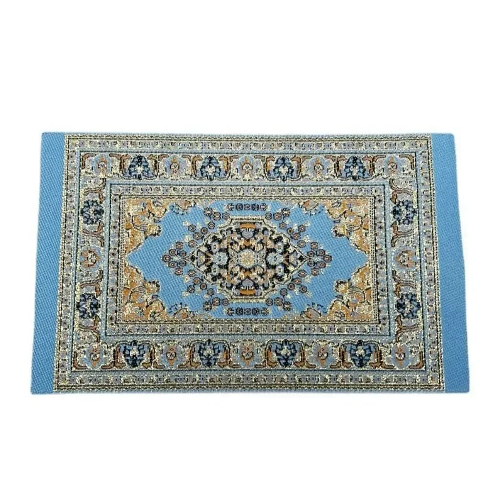 tapis turc traditionnel motifs floraux géométriques bleu rouge blanc nature