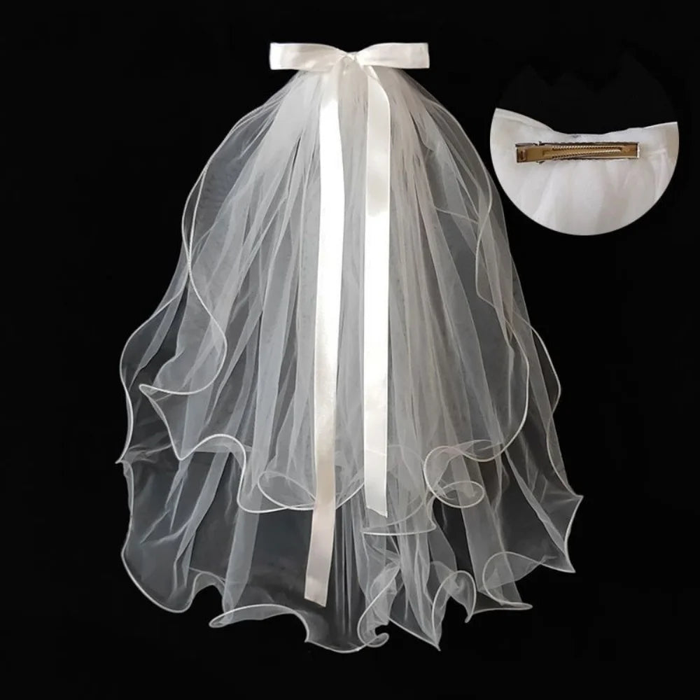 voile mariée tulle blanc ruban satiné noeud dentelle classique romantique pince cheveux transparent opaque